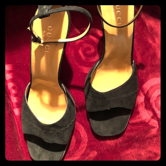 Gucci Shoes - GUCCI Black Suede heeled sandals (Authentic)